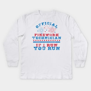 Official Firework Technician 4th of July Independence Day Kids Long Sleeve T-Shirt